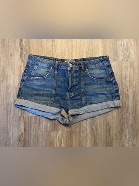 We The Free Distressed Blue Roll-Cuff Denim Shorts